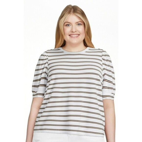 Time and Tru Women's Puff Sleeve Jersey Knit Top Striped Size XXL Rayon Spandex - Picture 2 of 10